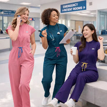 Load image into Gallery viewer, COMING SOON 02/18: CARGO WIDE LEG SCRUB JUMPSUIT
