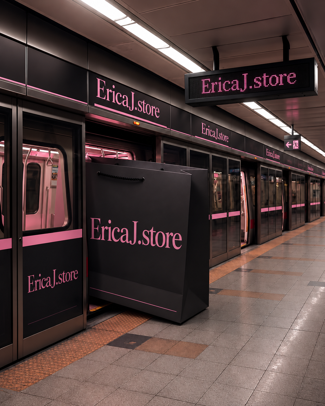 EricaJ.store pink and black shopping bag campaign