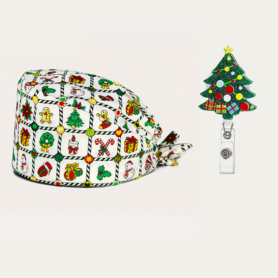 Christmas tree scrub cap and badge reel