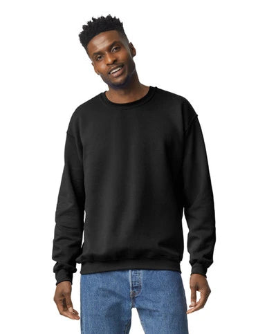 Gildan 18000 in Black, blank garment shown; custom design added to order